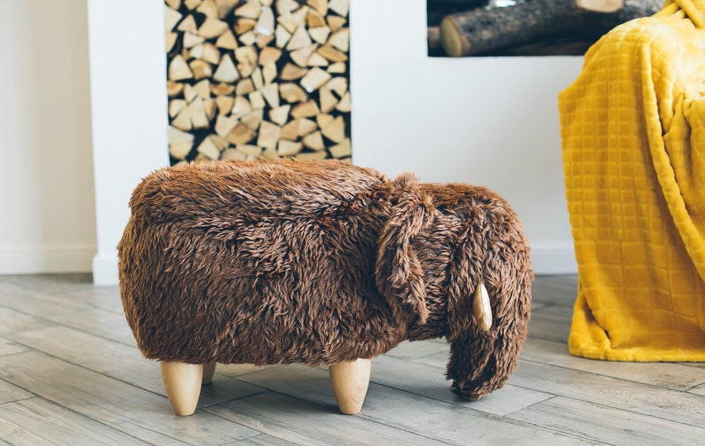 Mammoth Elephant Stool, Animal Ottoman, Pouf, Stuffed Chair, Kids Bedroom Furniture