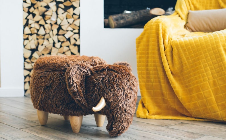 Mammoth Elephant Stool, Animal Ottoman, Pouf, Stuffed Chair, Kids Bedroom Furniture